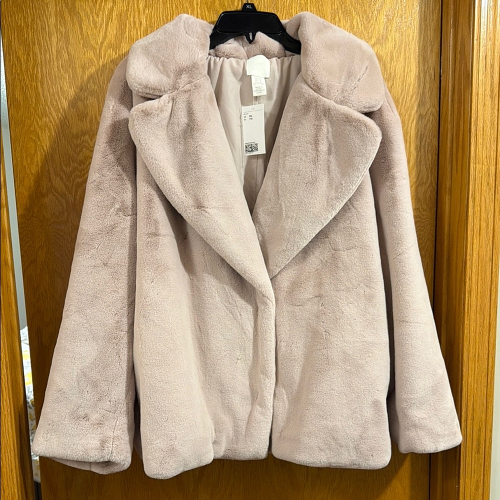 H&M Soft Faux Fur Coat - Light Blush Pink Women's Jacket XXL NWT